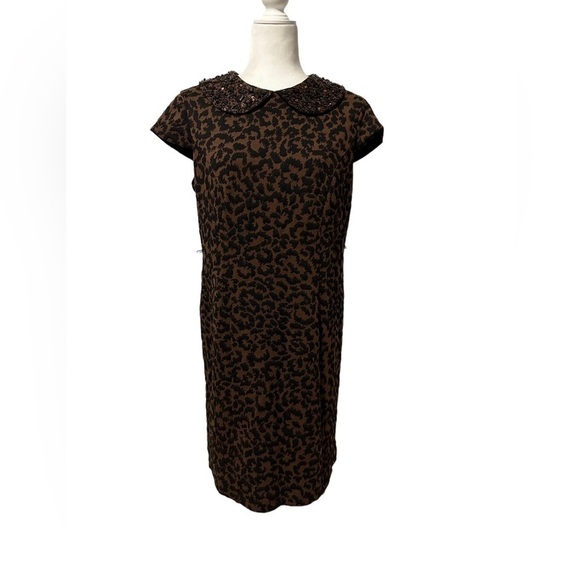 Marina Animal Print Cap Sleeve Peter Pan Collar with Gems Bedazzled Dress S 12 - Picture 1 of 12